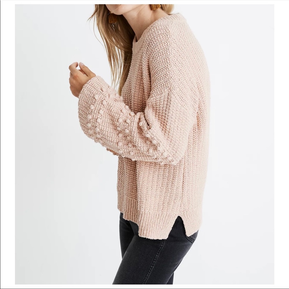 Madewell Dusty Blush Bobble-Sleeve Crewneck Sweater